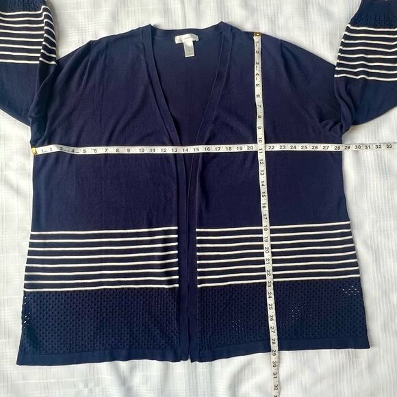 CJ Banks Preppy Navy White Striped Open Front Laser Cut Cardigan Sweater SZ 3X - Picture 5 of 10